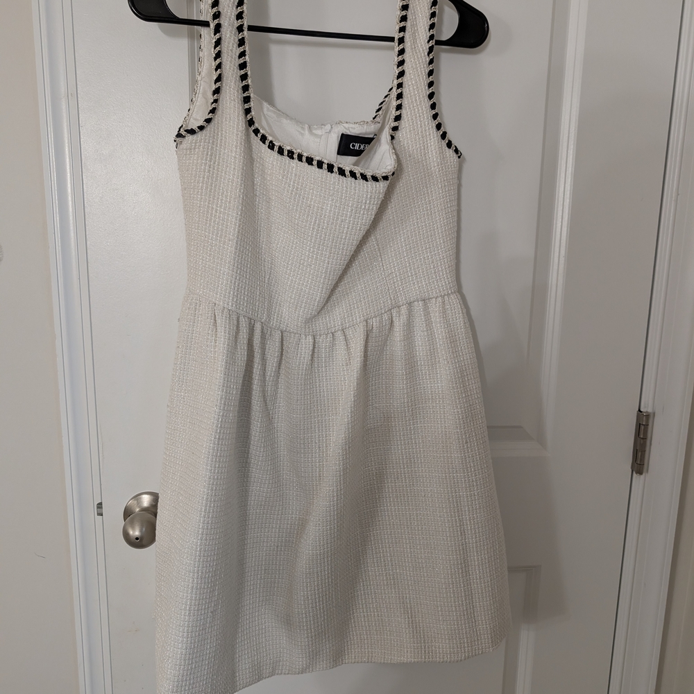 Cider White Mini Dress with Black Trim